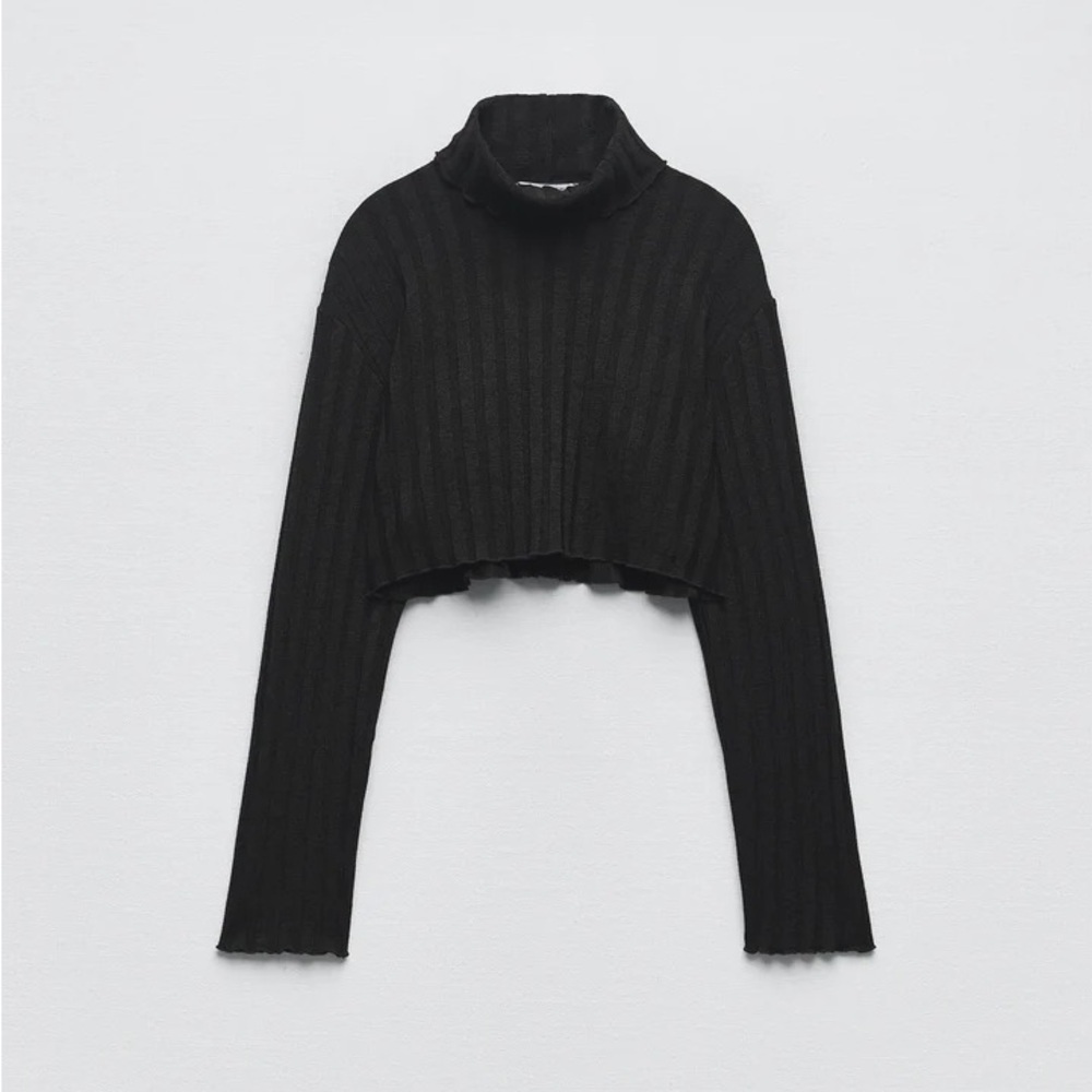 ZARA ribbed turtleneck long sleeves‎ black crop Top size small